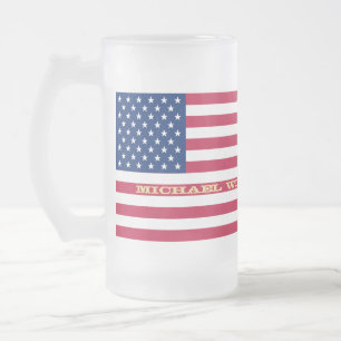 Taza De Cristal Esmerilado Monograma de nombre personalizado Patriotic Americ