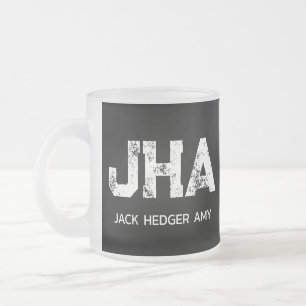 TAZA DE CRISTAL ESMERILADO MONOGRAMA DE TRES LETRAS MINIMALISTA NOMBRE BLANCO