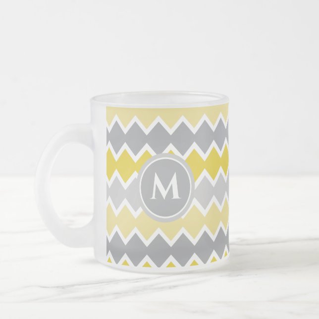 Taza De Cristal Esmerilado Monograma del patrón amarillo y gris (Izquierda)