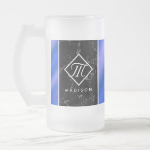 Taza De Cristal Esmerilado Monograma elegante de mármol negro y Relieve metal