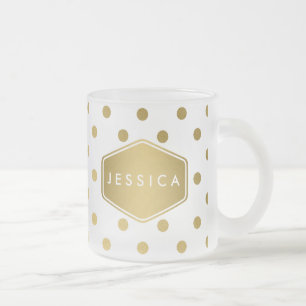 Taza De Cristal Esmerilado Monograma femenino del modelo de lunares del oro