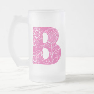 Taza De Cristal Esmerilado Monograma floral de la letra mayúscula B
