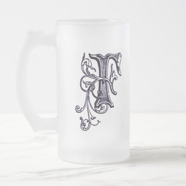 Taza De Cristal Esmerilado Monograma floral 'F' - Mug (Izquierda)