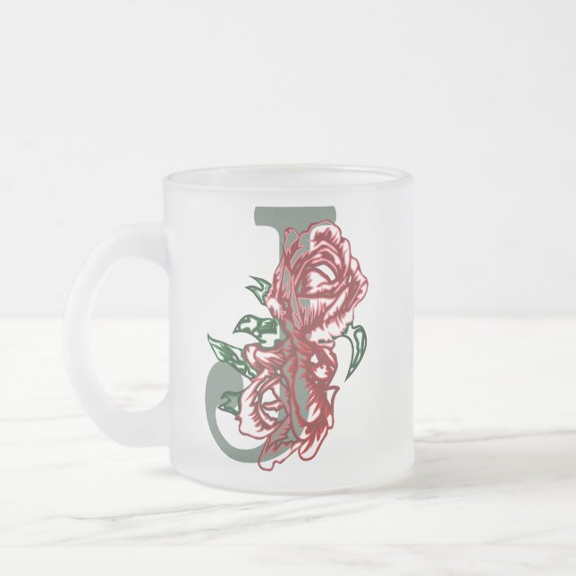 Taza De Cristal Esmerilado Monograma floral J letra mayúscula (Izquierda)