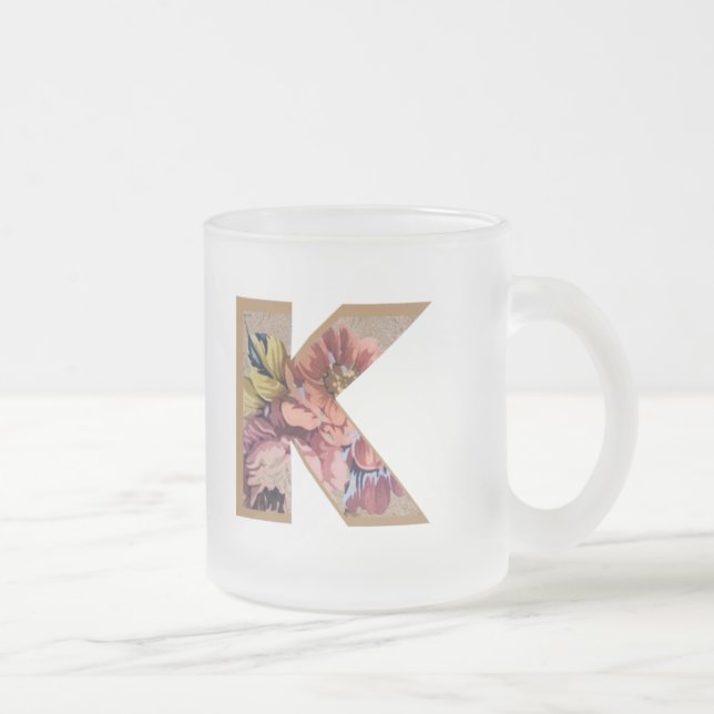 Taza De Cristal Esmerilado Monograma grande de floral rústica K (Derecha)