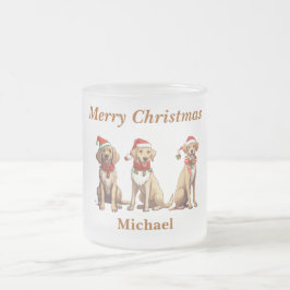 Taza De Cristal Esmerilado Monograma lindo Feliz Navidad Perro Mug