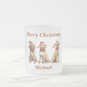 Taza De Cristal Esmerilado Monograma lindo Feliz Navidad Perro Mug