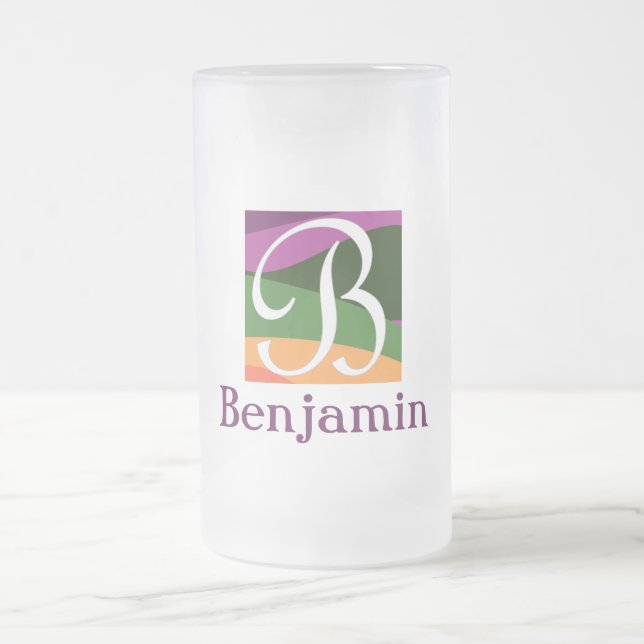 Taza De Cristal Esmerilado Monograma moderno Letra inicial púrpura (Centro)