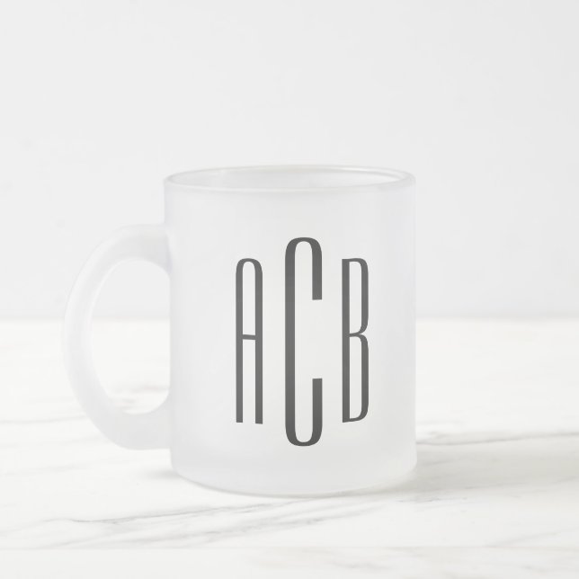 Taza De Cristal Esmerilado Monograma moderno negro simple de tres letras Boda (Izquierda)