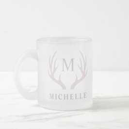 Taza De Cristal Esmerilado Monograma personalizado con Antler de venado blanc