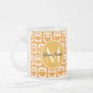 Taza De Cristal Esmerilado Monograma Personalizado naranja Owls