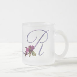 Taza De Cristal Esmerilado Monograma rosado R de los rosas