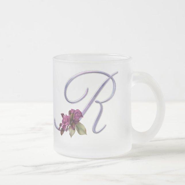 Taza De Cristal Esmerilado Monograma rosado R de los rosas (Derecha)