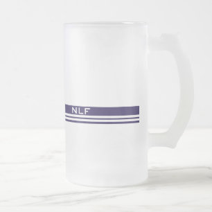 Taza De Cristal Esmerilado Monograma simple en blanco y azul