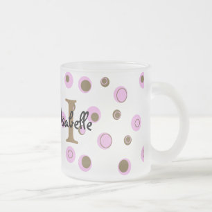 Taza De Cristal Esmerilado Monogramo de puntos de polka marrón rosa