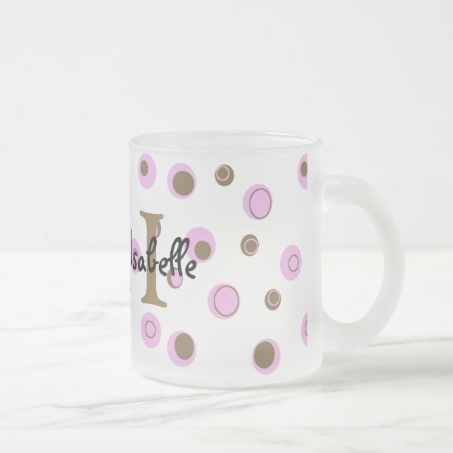 Taza De Cristal Esmerilado Monogramo de puntos de polka marrón rosa (Derecha)