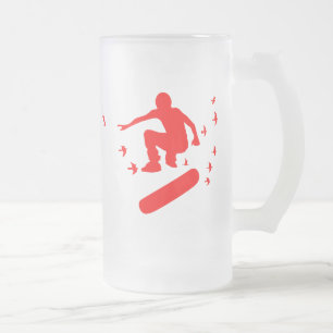 Taza De Cristal Esmerilado monopatín. tabla con pájaros.