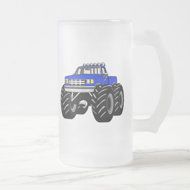 TAZA DE CRISTAL ESMERILADO MONSTER TRUCK AZUL (Derecha)