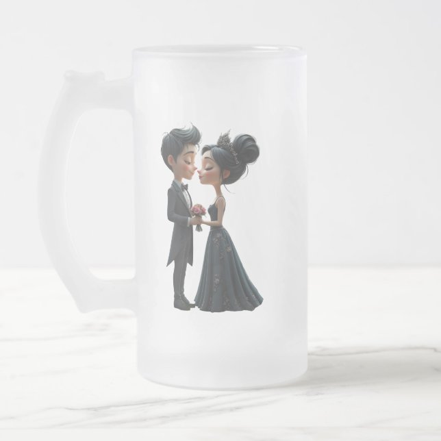 Taza De Cristal Esmerilado Moonlit Vows – A Cute Gothic Wedding Moment.  (Izquierda)