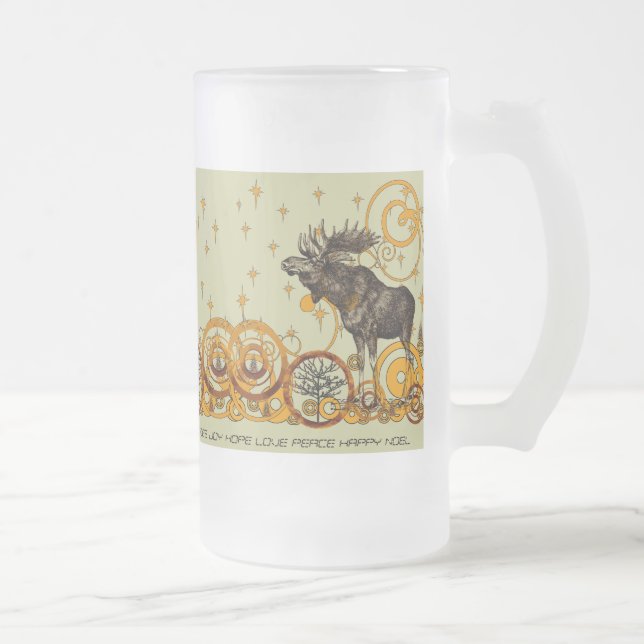 Taza De Cristal Esmerilado Moose Swirl Stars Moon Peace Joy Ho Ho Ho Stein (Derecha)