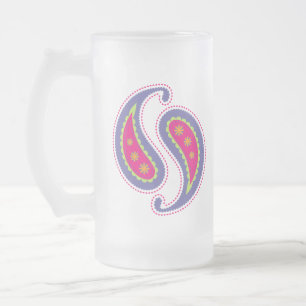 Taza De Cristal Esmerilado Morado y rosa paisley