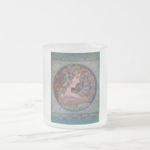 Taza De Cristal Esmerilado Mosaico de la mujer de Mucha del art déco