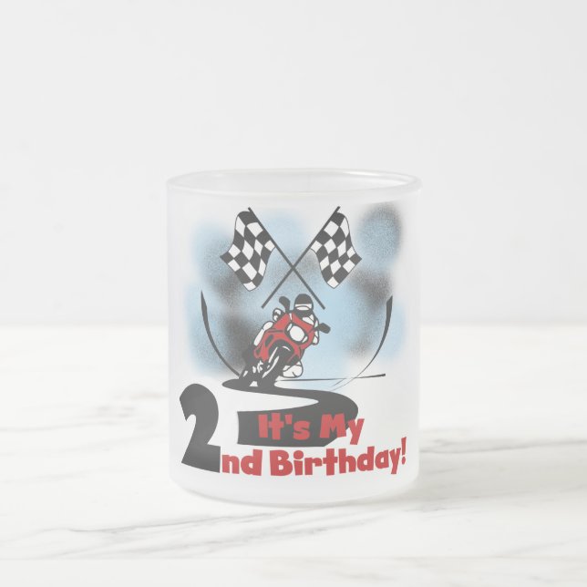Taza De Cristal Esmerilado Motocicleta Carreras 2º cumpleaños camisetas y reg (Centro)