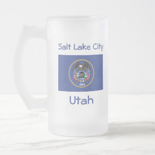 Taza De Cristal Esmerilado Mug. ciudad de mapa de bandera utah