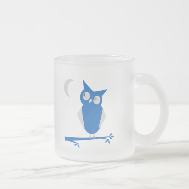Taza De Cristal Esmerilado Mug con búho azul (Derecha)