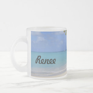 Taza De Cristal Esmerilado Mug con imagen de playa en Antigua