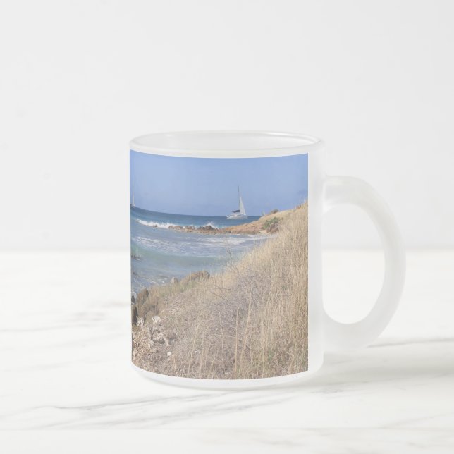 Taza De Cristal Esmerilado Mug con imagen de playa en Antigua (Derecha)