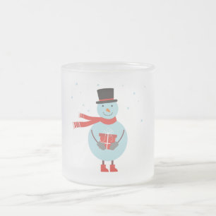 Taza De Cristal Esmerilado Mug con muñeco de nieve. Navidades atragantan.
