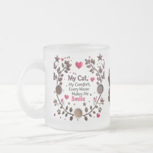 Taza De Cristal Esmerilado Mug de bosque de gato y café lindo - Corazón rosad