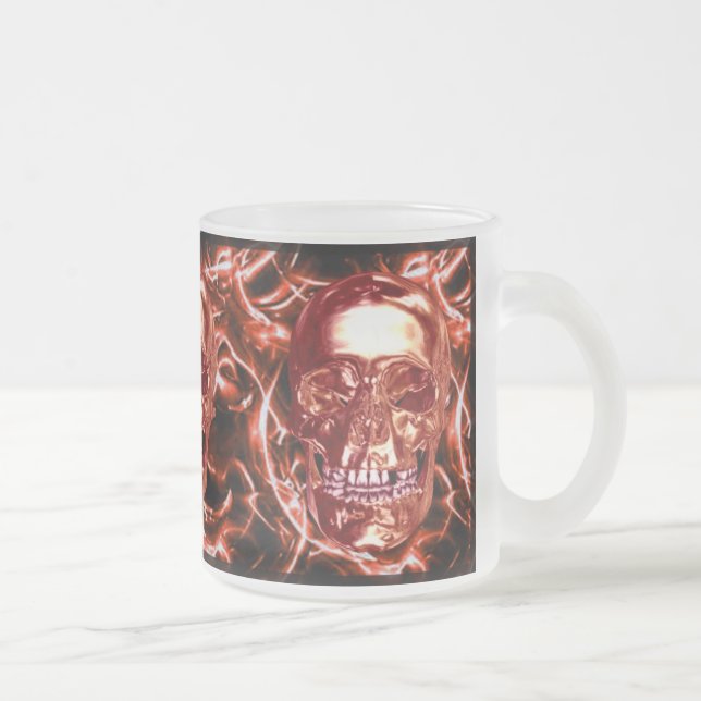 Taza De Cristal Esmerilado Mug. de cráneo de cromo rojo eléctrico (Derecha)