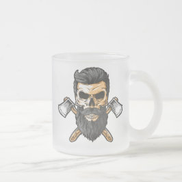 Taza De Cristal Esmerilado Mug de hachas cruzadas de cráneo con barba de leña