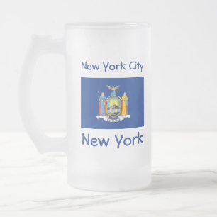 Taza De Cristal Esmerilado Mug. de la ciudad del mapa de bandera de Nueva Yor