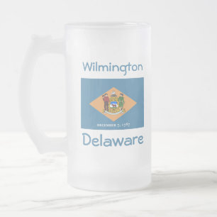 Taza De Cristal Esmerilado Mug de la ciudad del mapa de la bandera de Delawar