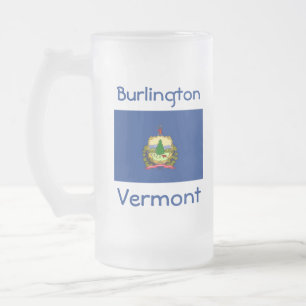 Taza De Cristal Esmerilado Mug de la ciudad del mapa de la bandera de Vermont