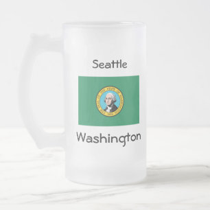 Taza De Cristal Esmerilado Mug de la ciudad del mapa de la bandera de Washing