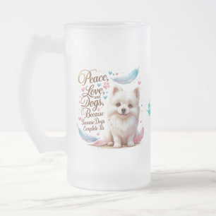 Taza De Cristal Esmerilado Mug. de vidrio de amor Fluffy Pup