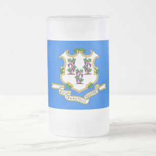 Taza De Cristal Esmerilado Mug de vidrio escarchado con bandera de Connecticu