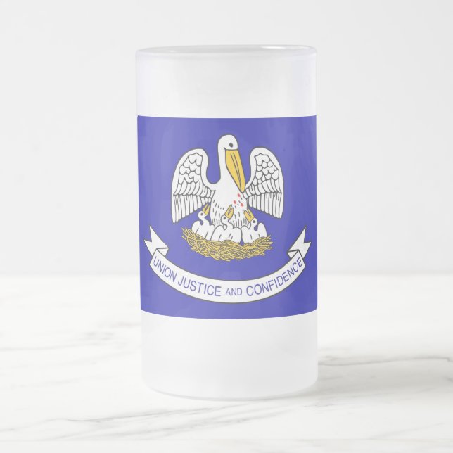 Taza De Cristal Esmerilado Mug de vidrio escarchado con bandera de Luisiana,  (Centro)