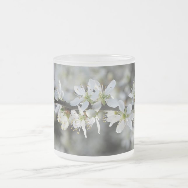 Taza De Cristal Esmerilado Mug de vidrio fotográfico de flores blancas (Centro)