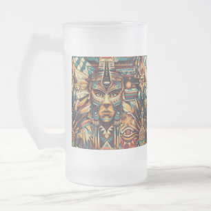 Taza De Cristal Esmerilado Mug de vidrio "Motif Mesoamericano" azul congelado