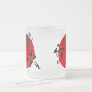 Taza De Cristal Esmerilado mug karate martial arts japan red moon