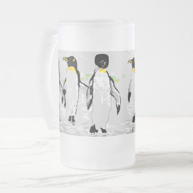 Taza De Cristal Esmerilado Mug: Pingüinos (Anverso izquierdo)