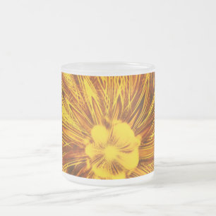 Taza De Cristal Esmerilado Mug Resumen Líneas Flor Amarilla