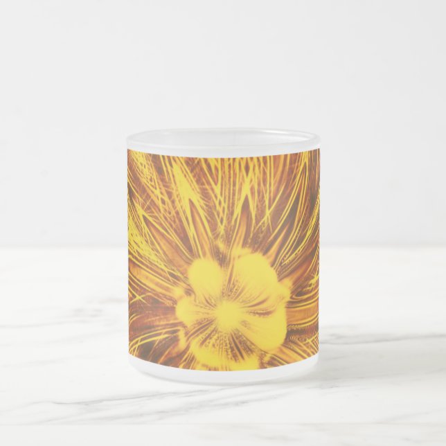 Taza De Cristal Esmerilado Mug Resumen Líneas Flor Amarilla (Centro)