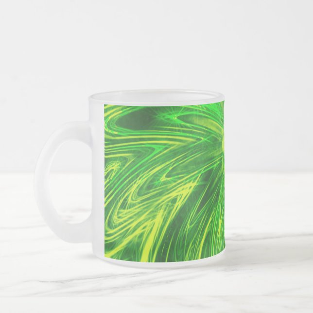 Taza De Cristal Esmerilado Mug Resumen Líneas Flor Verde (Izquierda)