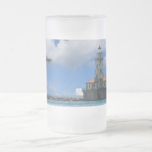 Taza De Cristal Esmerilado Mugre de barranco del faro del puerto de Chicago